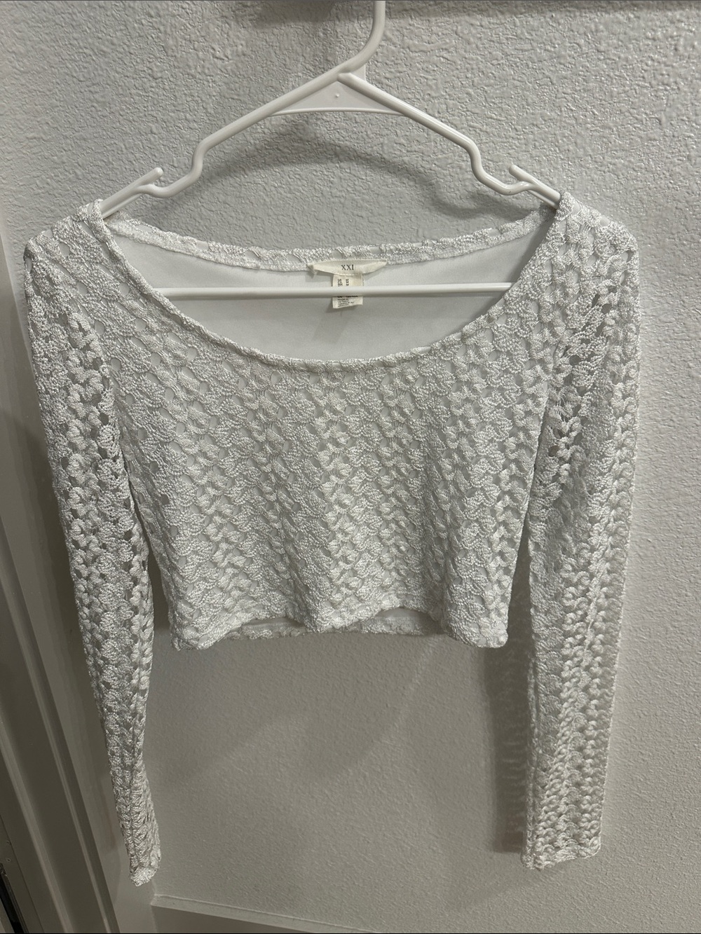 White Cropped Lace Long-Sleeve Top